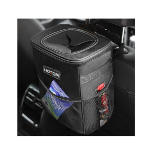 HOTOR Trash Can with Lid and Storage Pockets
